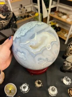 Huge Blue Moss Agate Sphere With Rotating Stand -Home Decor Store 17E3B20F 12AC 442C A594 832222FAE842
