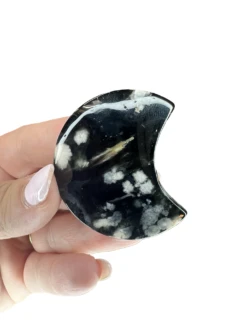 Black Flower Agate Moon Carving