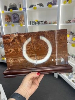 Picture Stone Jasper Slab On Wooden Stand