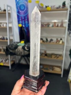 Clear Quartz Tower With Wooden Stand -Home Decor Store A188711D 2ABA 4E66 B8F5 DB1497AF1DB7