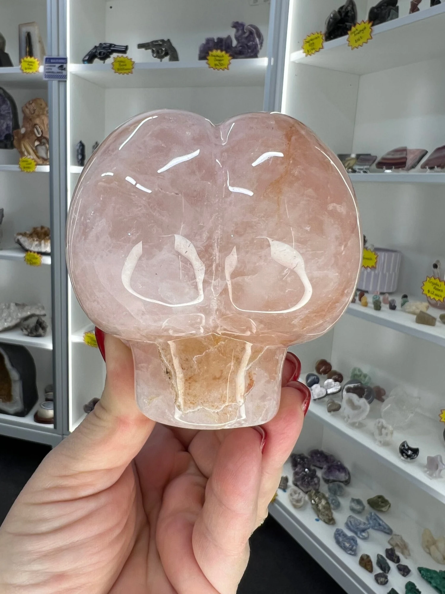 Rose Quartz Alien Head With Labradorite Eyes 6 Rose Quartz Alien Head With Labradorite Eyes - Image 4