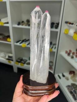 Clear Quartz Double Point Tower On Stand -Home Decor Store E68BD220 B54C 4CB4 8A86 0F7B5BC00776