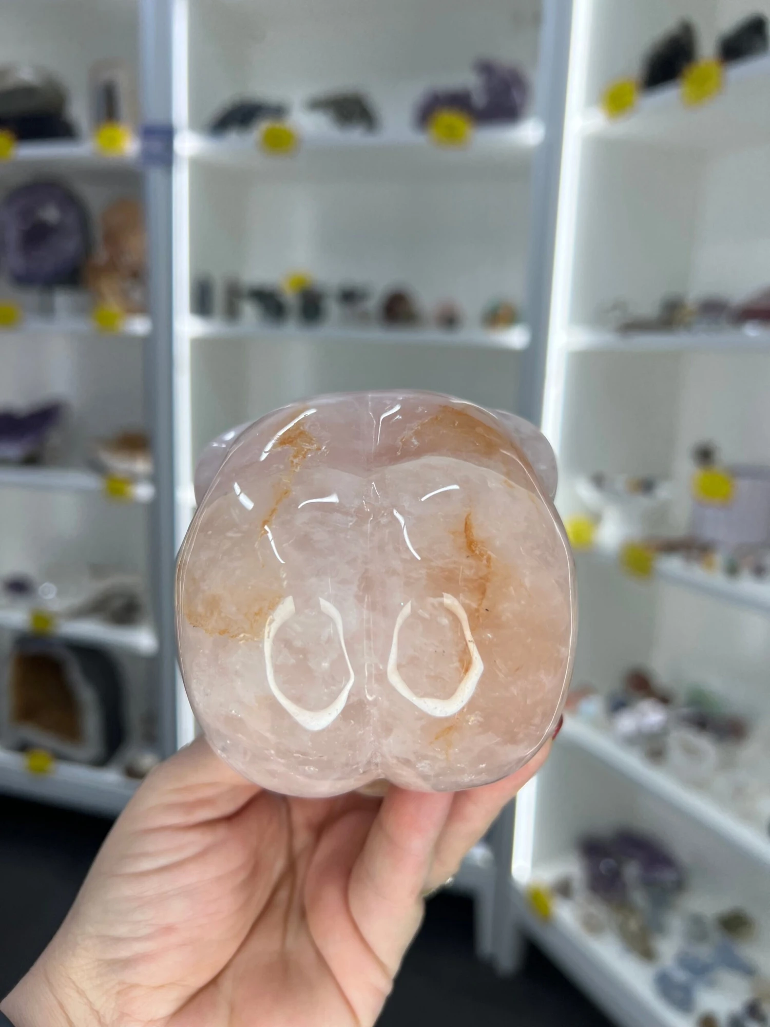 Rose Quartz Alien Head With Labradorite Eyes 5 Rose Quartz Alien Head With Labradorite Eyes - Image 3