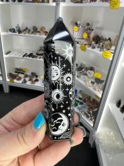 Black Obsidian With Silver Pattern Tower